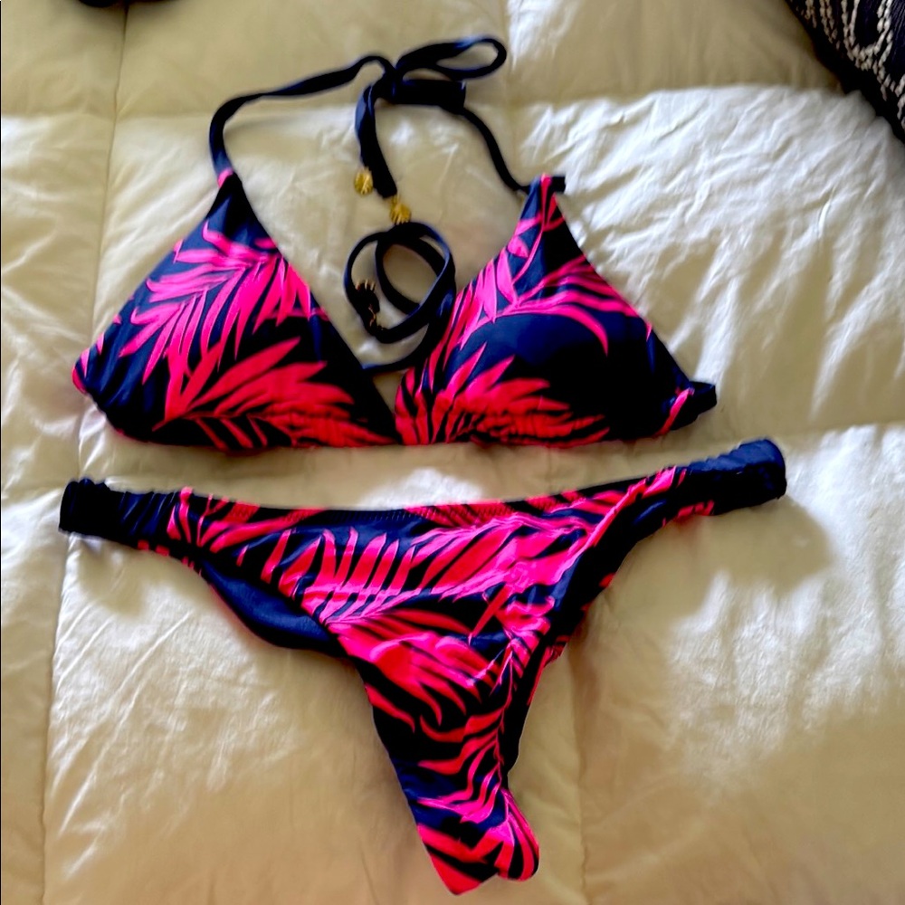 Tropical Pink and Black Bikini Set